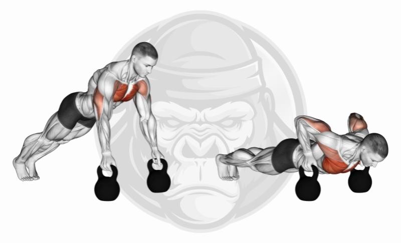 Meilleurs exercices avec Kettlebell - Pompes avec Kettlebell