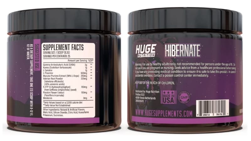 Hibernate Ingredients - Étiquette du supplément