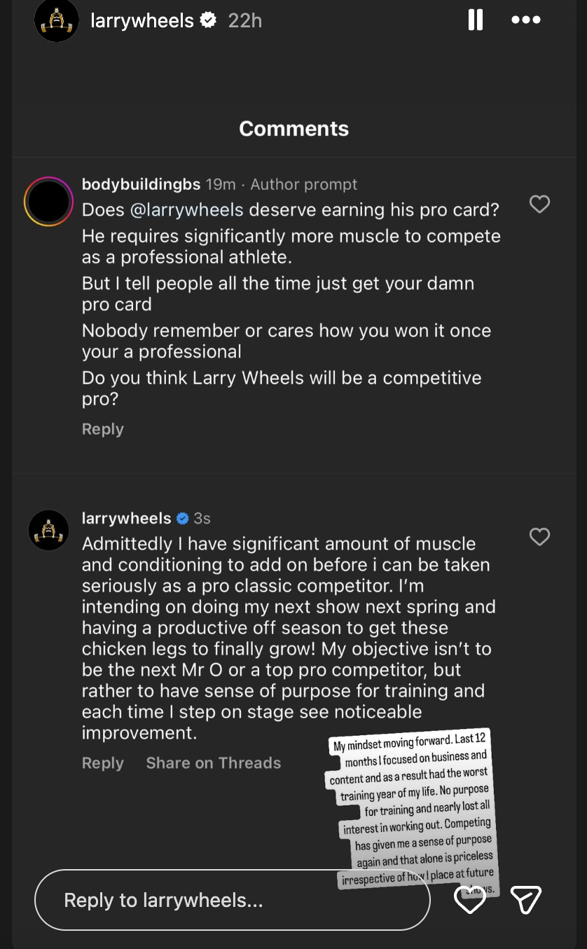 Déclaration de Larry Wheels sur Instagram